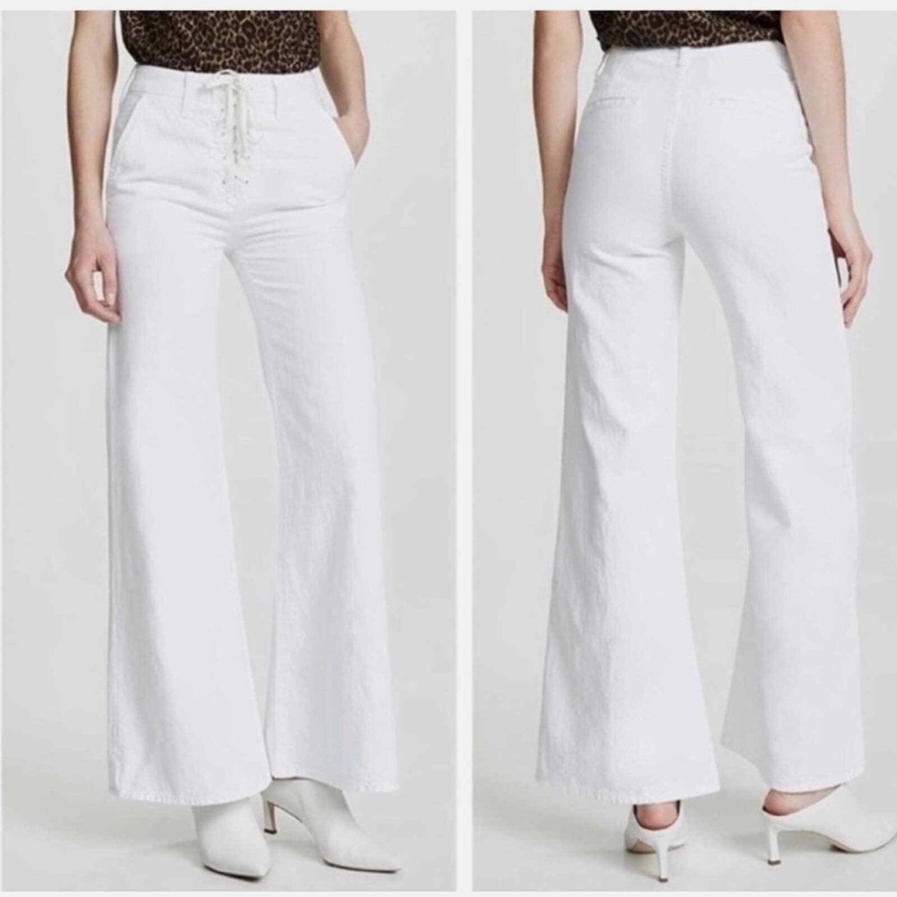 MOTHER Mother White Tie Up Roller Prep Weekender‎ Boho Wide-Leg Jeans Size 28